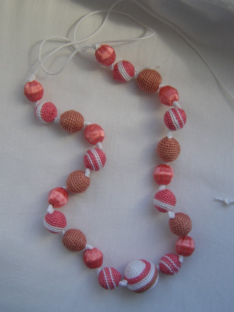 Knitted beads - pink - My, Beads, Slingobuses, Needlework without process, Longpost, Photo on sneaker, With your own hands