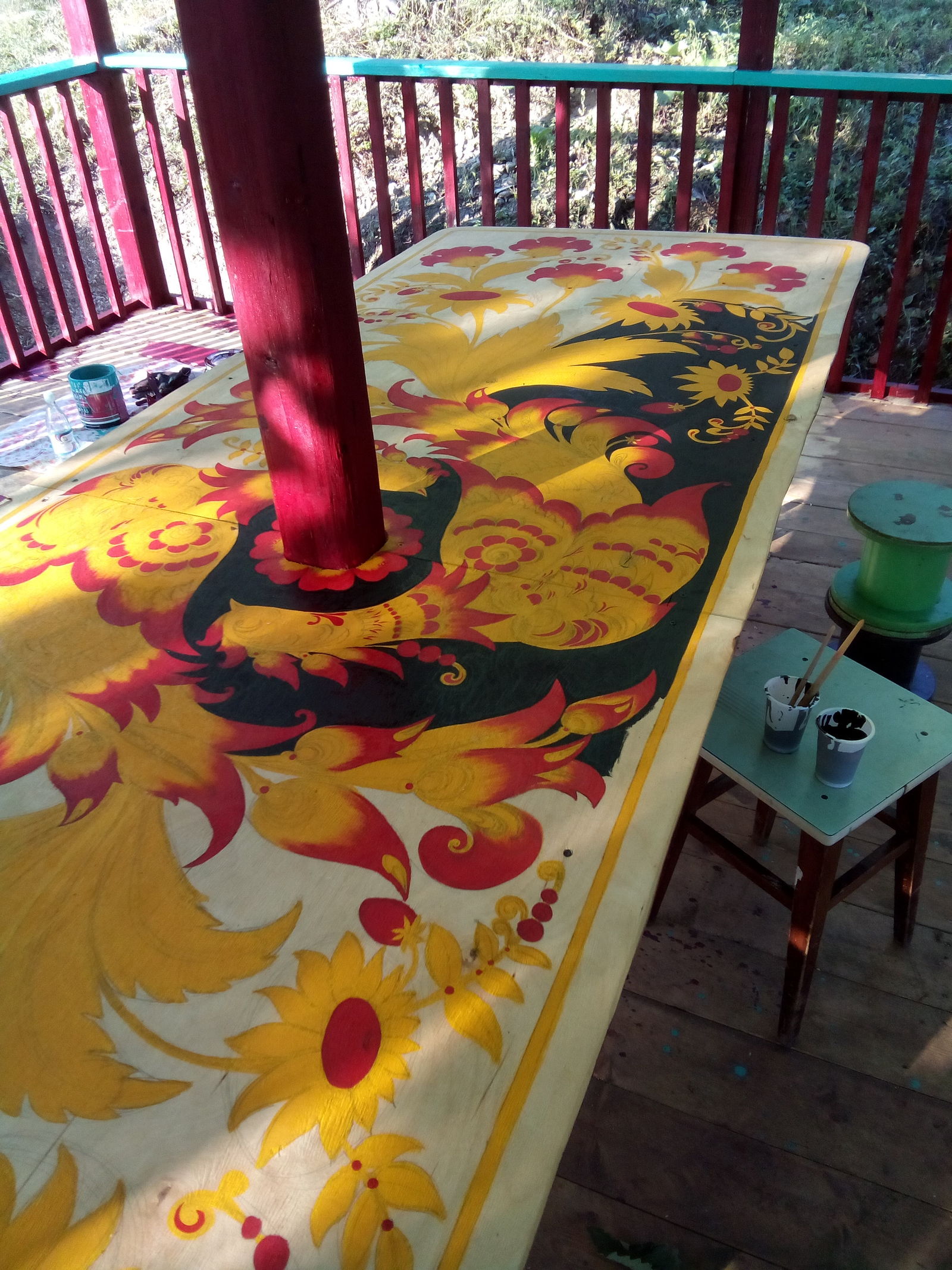 How we painted the gazebo - My, Alcove, Fazenda, Khokhloma, cat, Painting, With your own hands, Needlework with process, Longpost