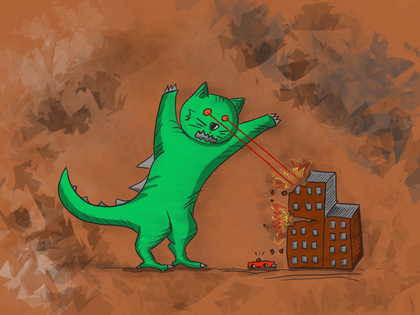 Cotzilla! - My, cat, Godzilla, Drawing