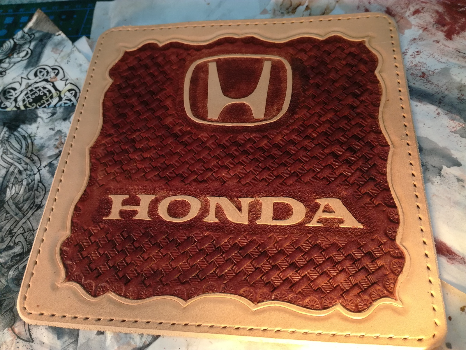 Purse with Honda logo - My, Leather, Handmade, Handmade, Longpost, Wallet, Needlework, Leather products, Leather