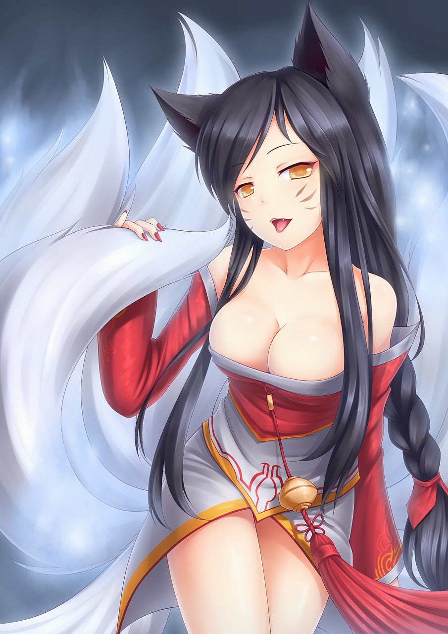 Anime art. - NSFW, Anime, Anime art, Fox, Ahri, League of legends