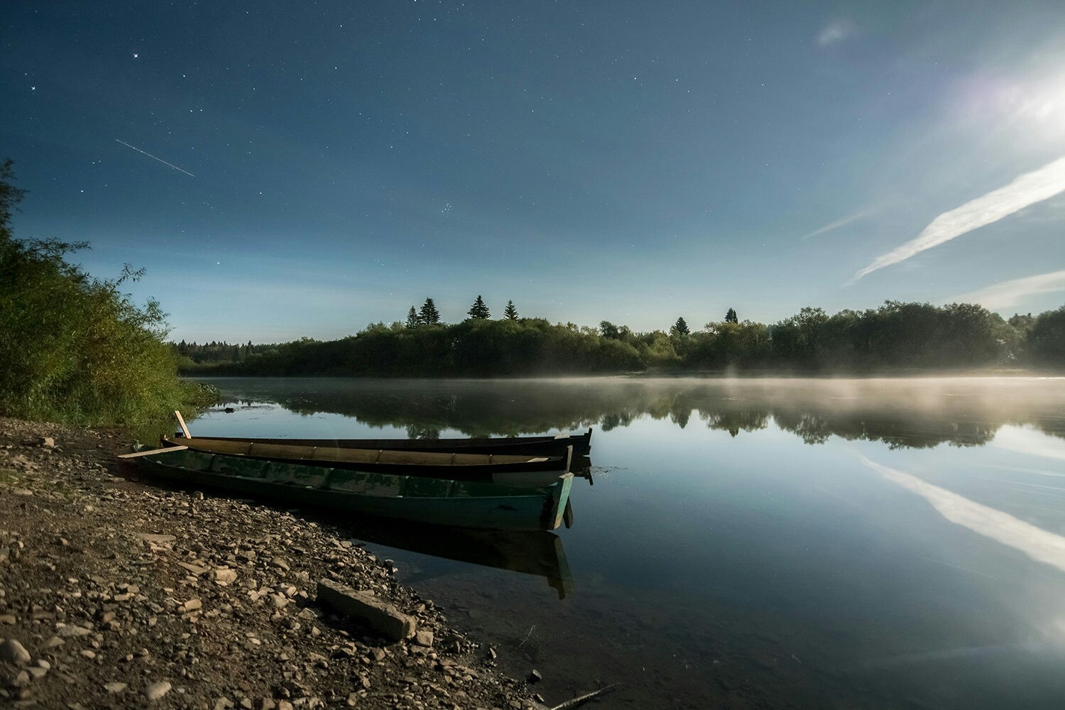 On the banks of the Java River - My, River, Night, A boat