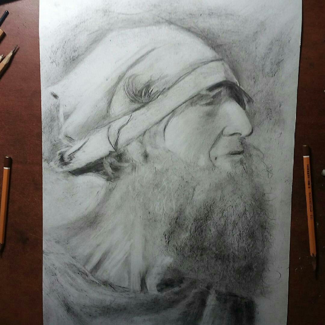 Old man - My, Portrait, Artist, Dry brush, Beard, Longpost