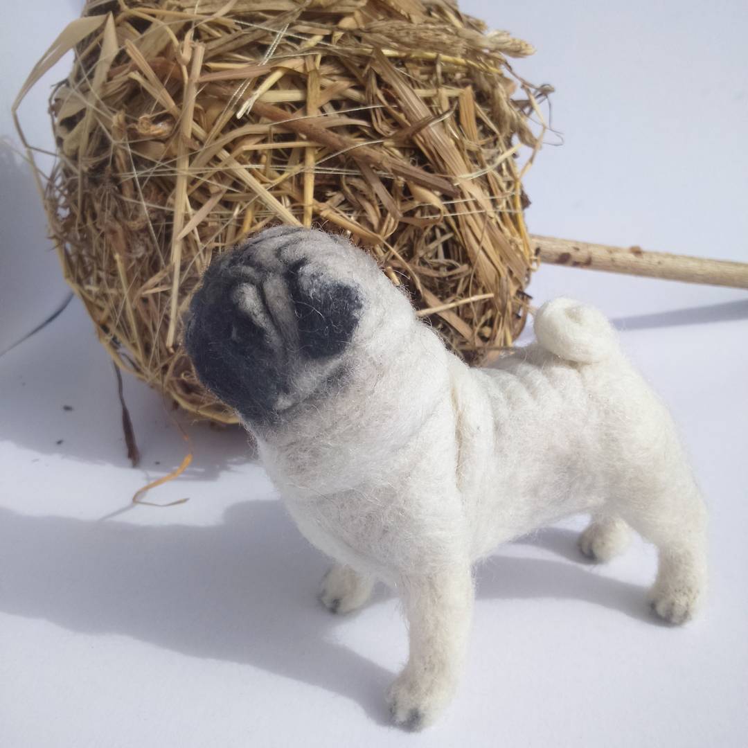 Pug felted) - My, Dry felting, Wallow, Pug, Handmade, Needlework without process, Dog