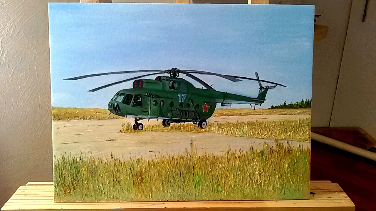 My Mi-8T - My, Drawing, Oil painting, Aviation, With your own hands, Mi-8