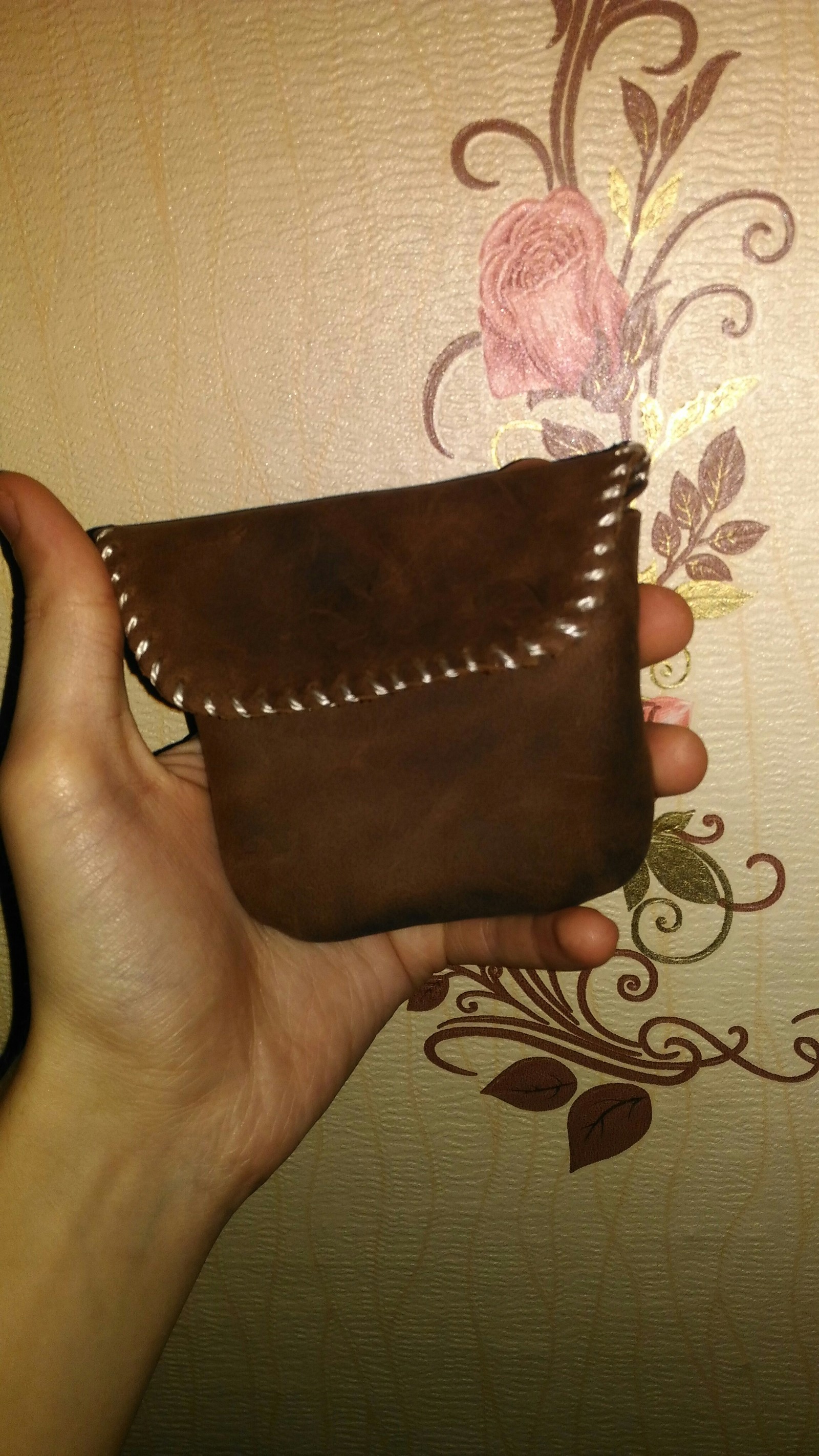 The simplest wallet - My, Needlework without process, Leather, Wallet, My first job, Longpost