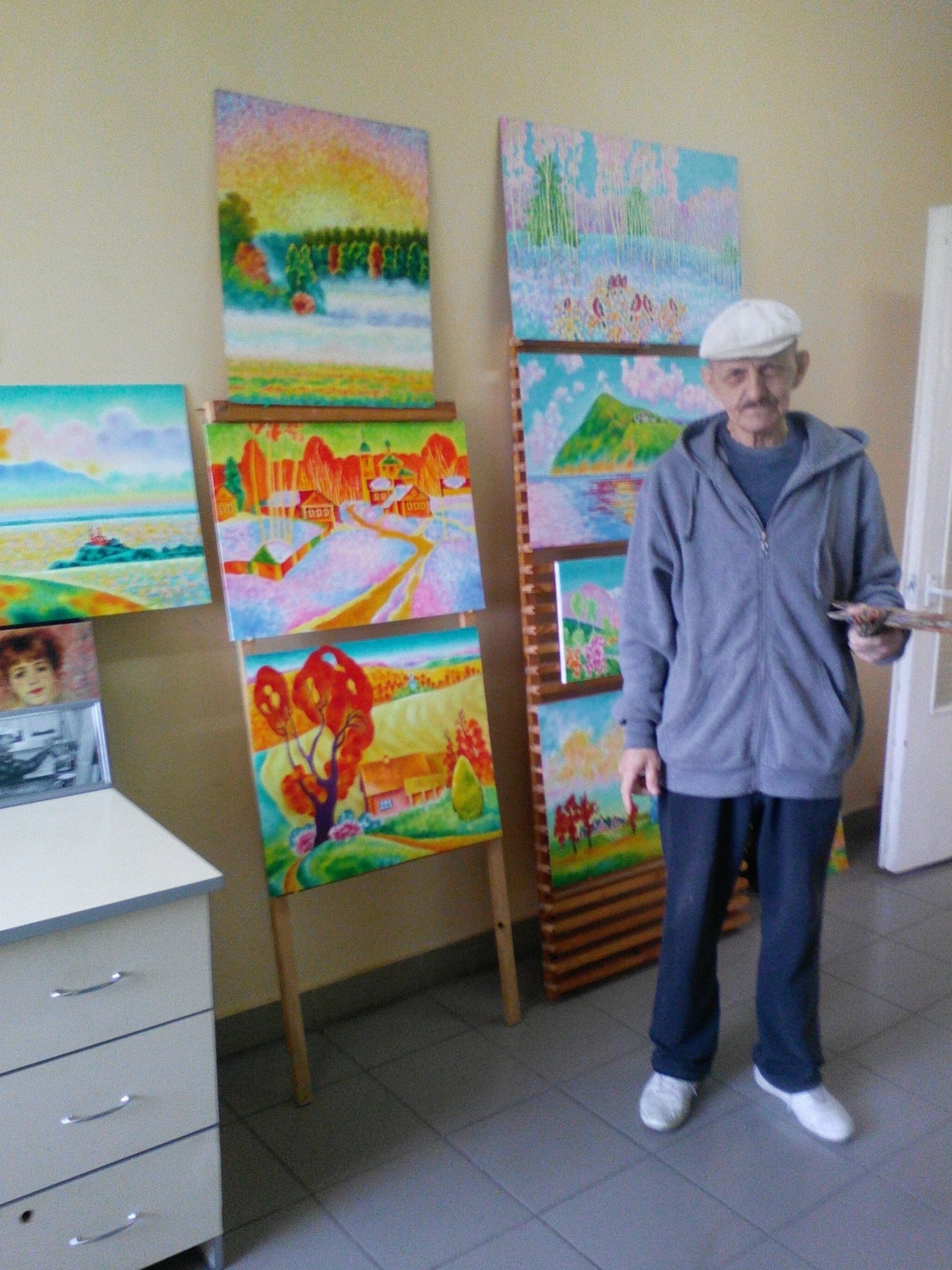 The colorful world of Igor Mikhailovich Andrianov - My, Old age, Artist, Painting, Tula region, Nursing home, Longpost