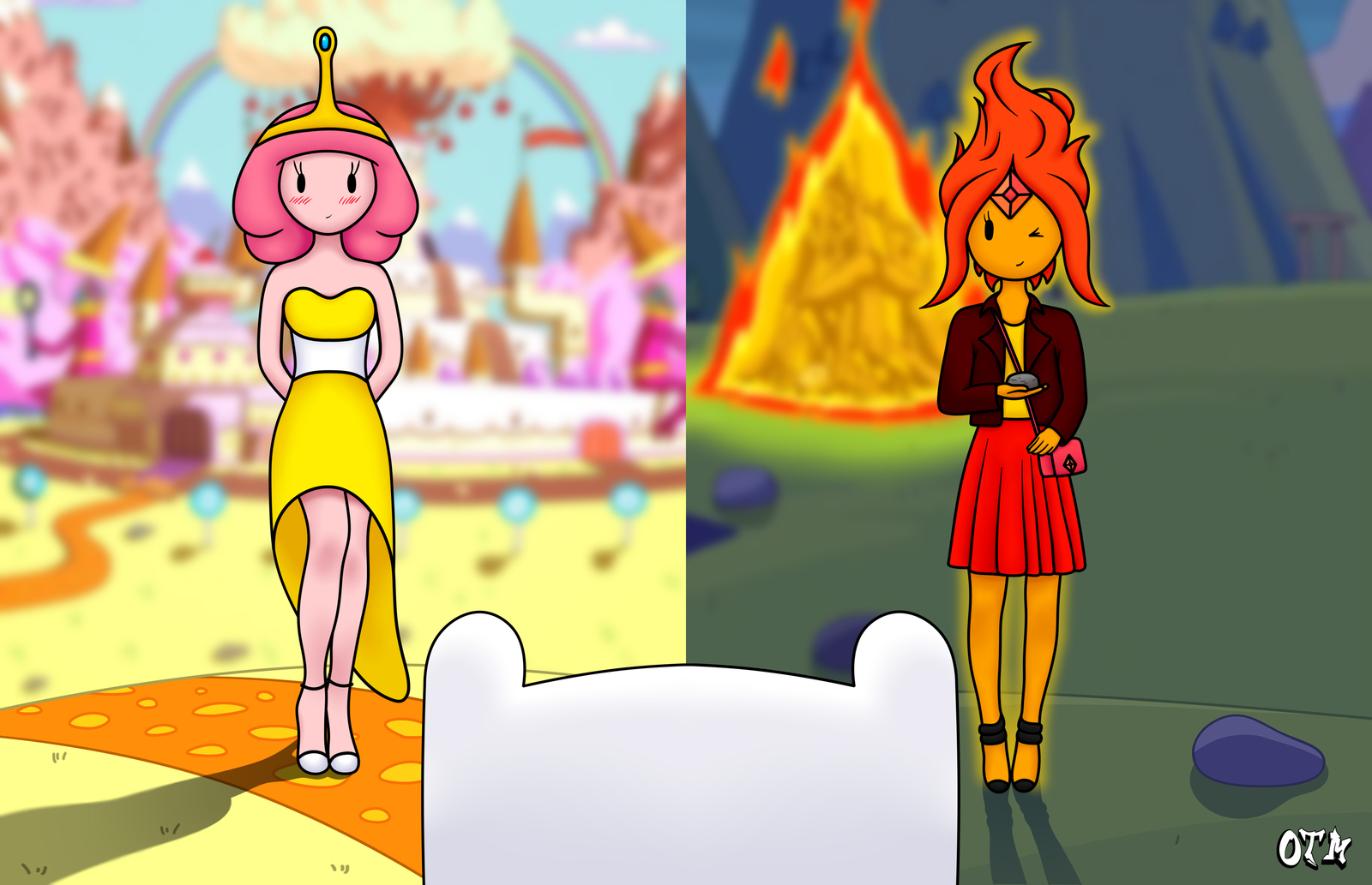 Сложный выбор ;) - Моё, Adventure Time, Princess Bubblegum, Огненная принцесса, Арт, Эксперимент, Otm, Длиннопост