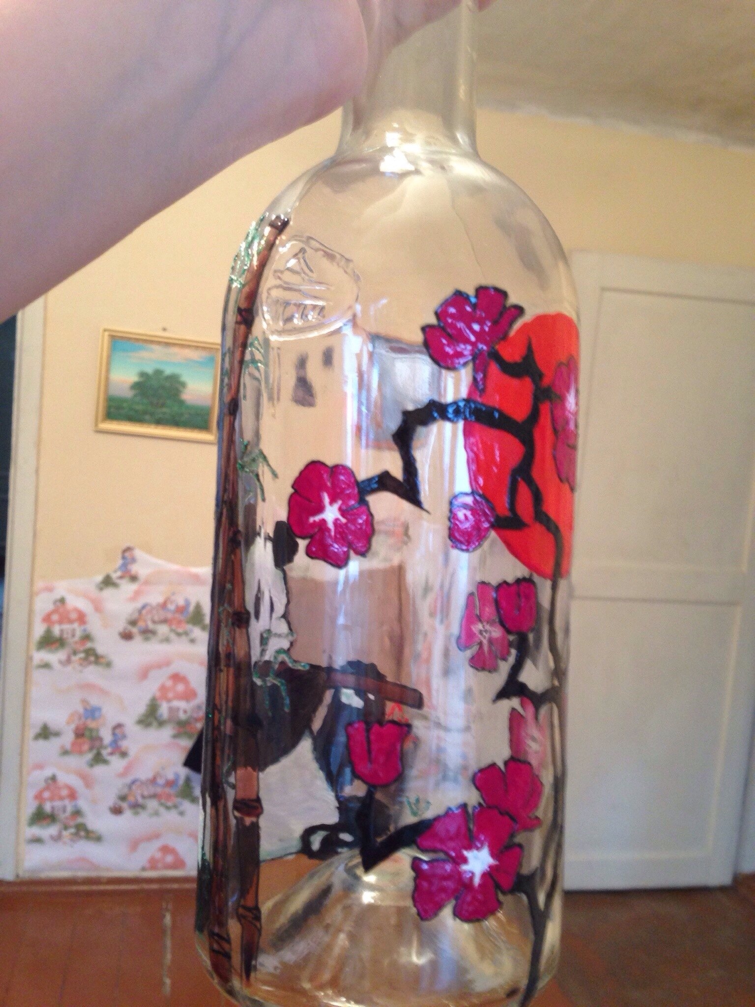 Stained glass on a bottle - My, Stained glass, Bottle, Painting on glass, Panda, Longpost