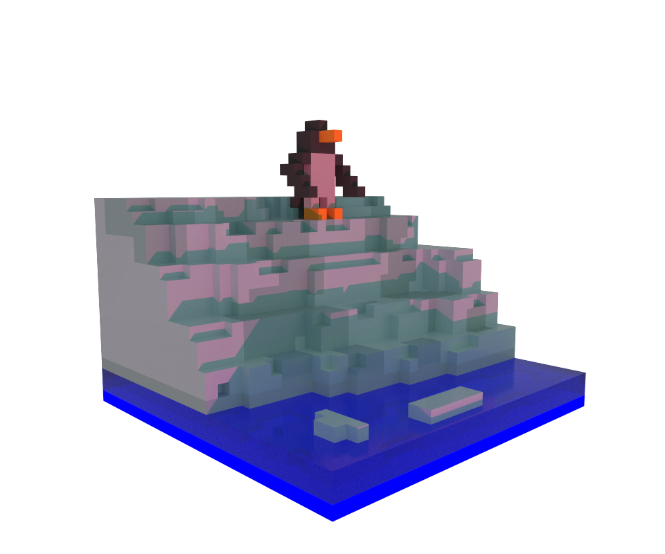 New day in Antarctica - My, Voxel-Art, Magicavoxel, Voxelart, Penguins, Antarctica