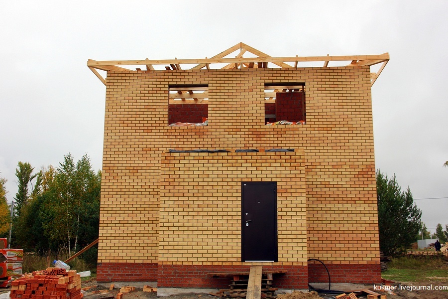 We build your house in 90 days. 60-65 days (25.09-30.09). The door appeared and the roof started - My, Home construction, My house, New building, My, The photo, Roof, Door, Kazan, Longpost