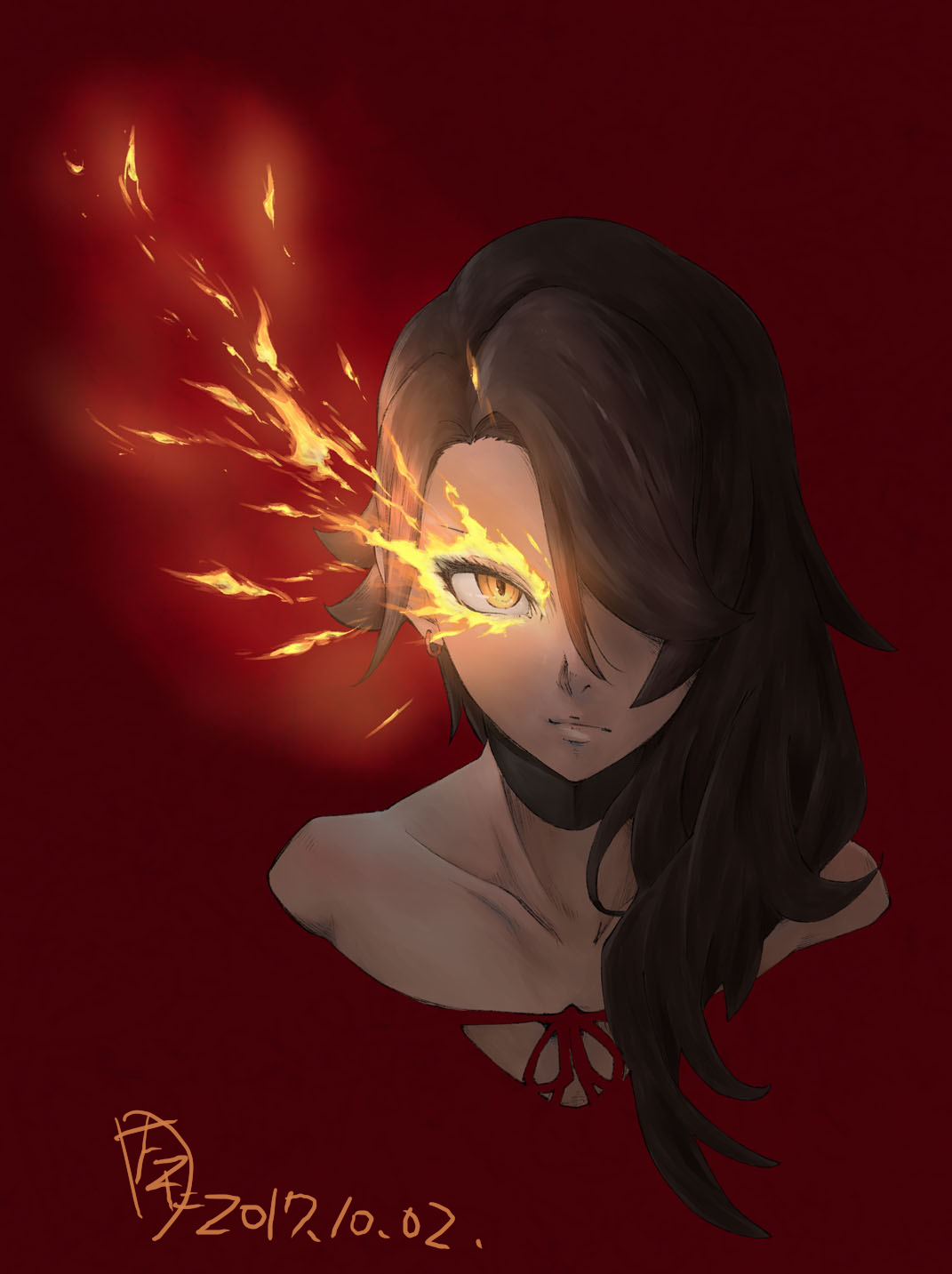 Flaming eye. - RWBY, Cinder fall, Anime, Not anime