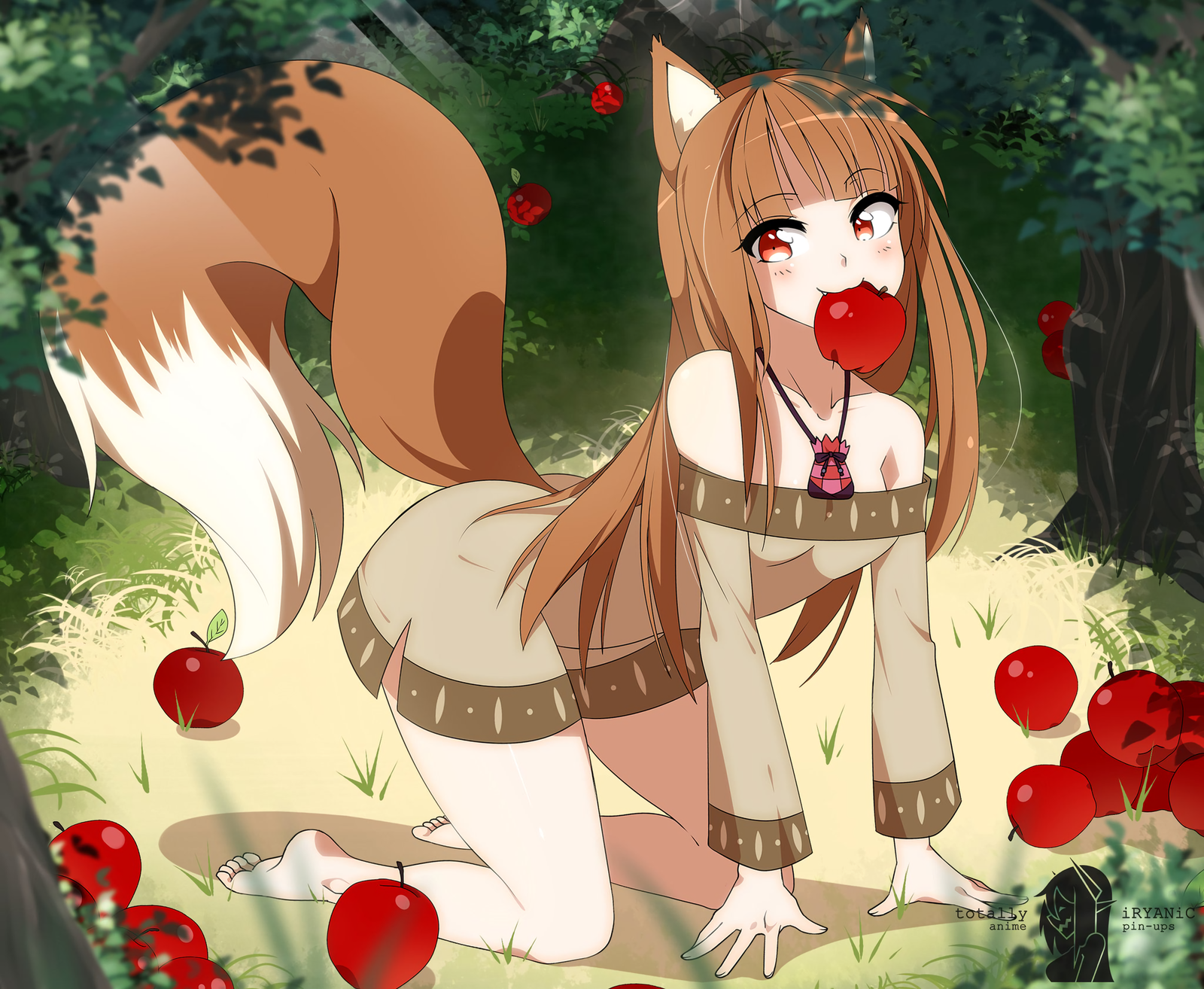 Волчица и яблоки - Anime Art, Аниме, Holo, Spice and wolf, Dobutsu, Animal Ears