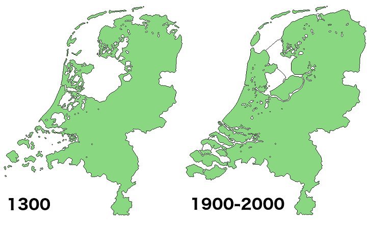Карта Нидерландов в 1300 году и после осуществления проекта ...