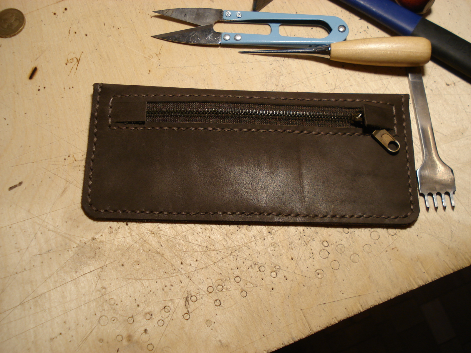 Purse with a compartment for coins. - My, Leather, Leather, Needlework with process, Longpost, Purse