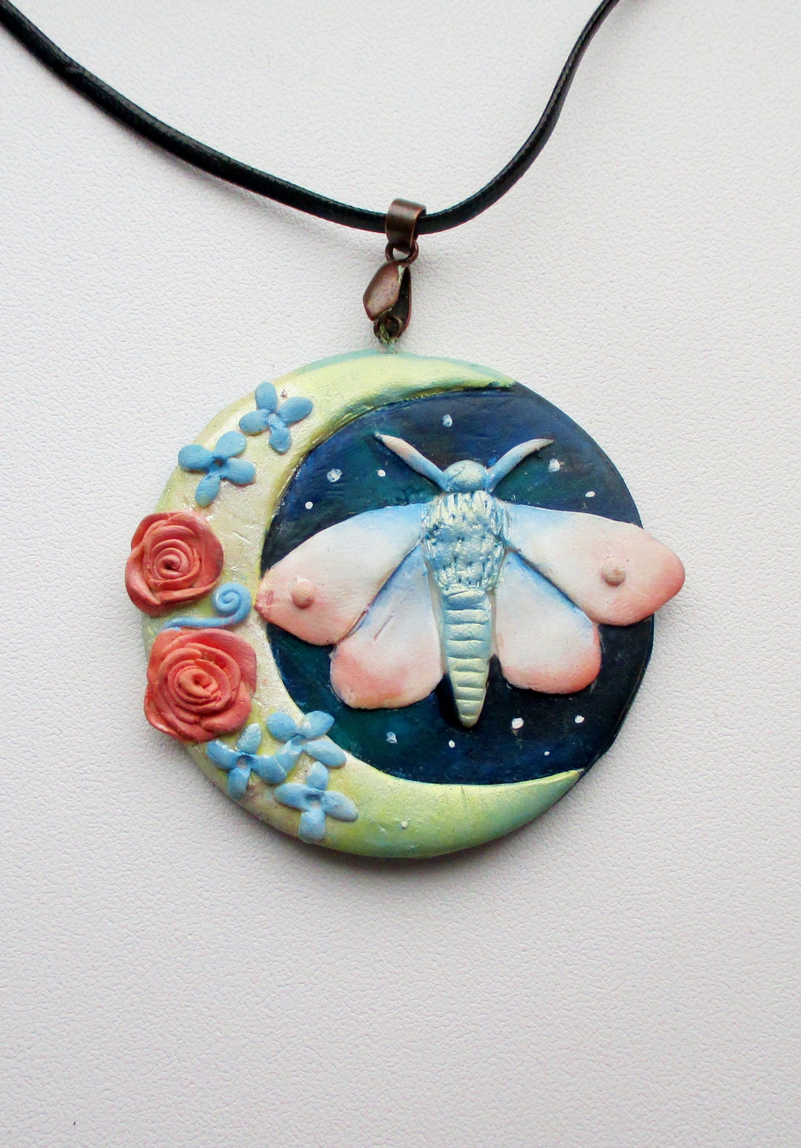 Moth pendant. - My, Pendant, Polymer clay, Butterfly, moon, My