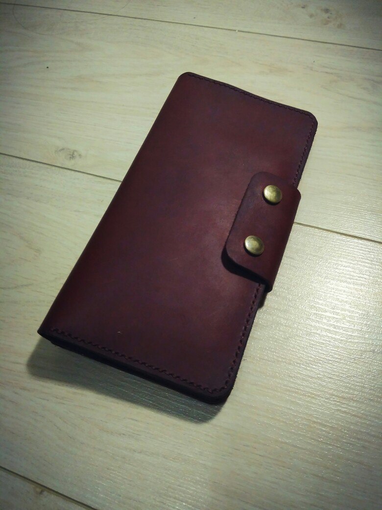 Large wallet made of genuine leather - My, Leather, With your own hands, Longpost