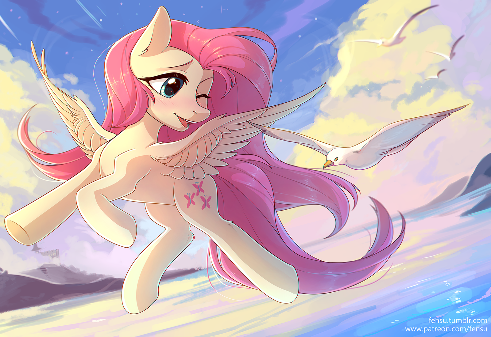 Over the Ocean - My little pony, PonyArt, Fluttershy, Fensu-San