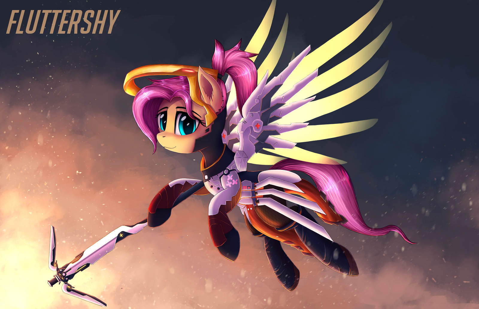 MEDIC! - My Little Pony, PonyArt, Fluttershy, Кроссовер, Overwatch, Mercy, Atlas-66