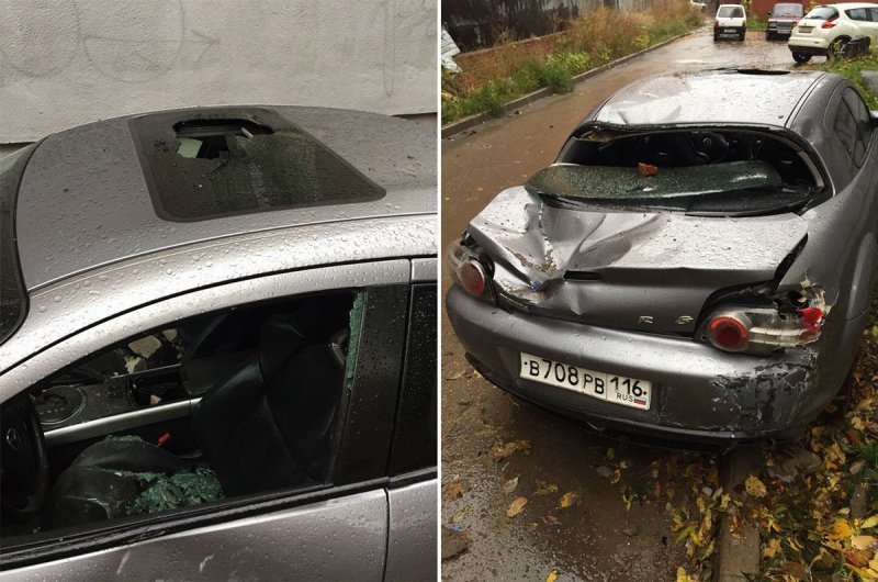 Bricks fell on a car parked on the lawn - Auto, Bricks, news, Troubles, Longpost, Ufa