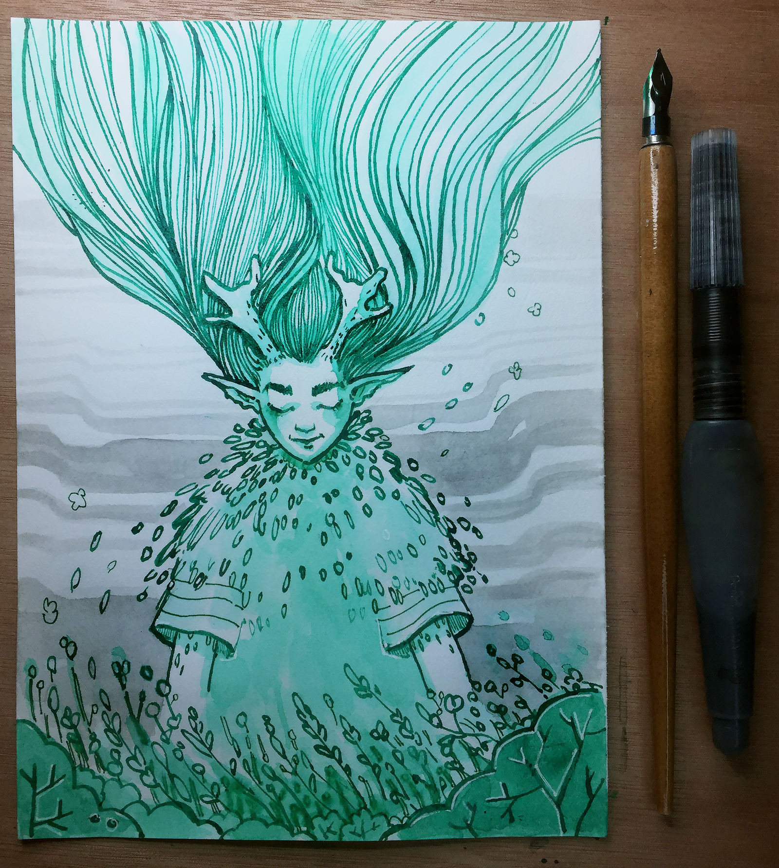 I draw a dryad - My, Video, Inktober, Drawing, Images, Art, Girls