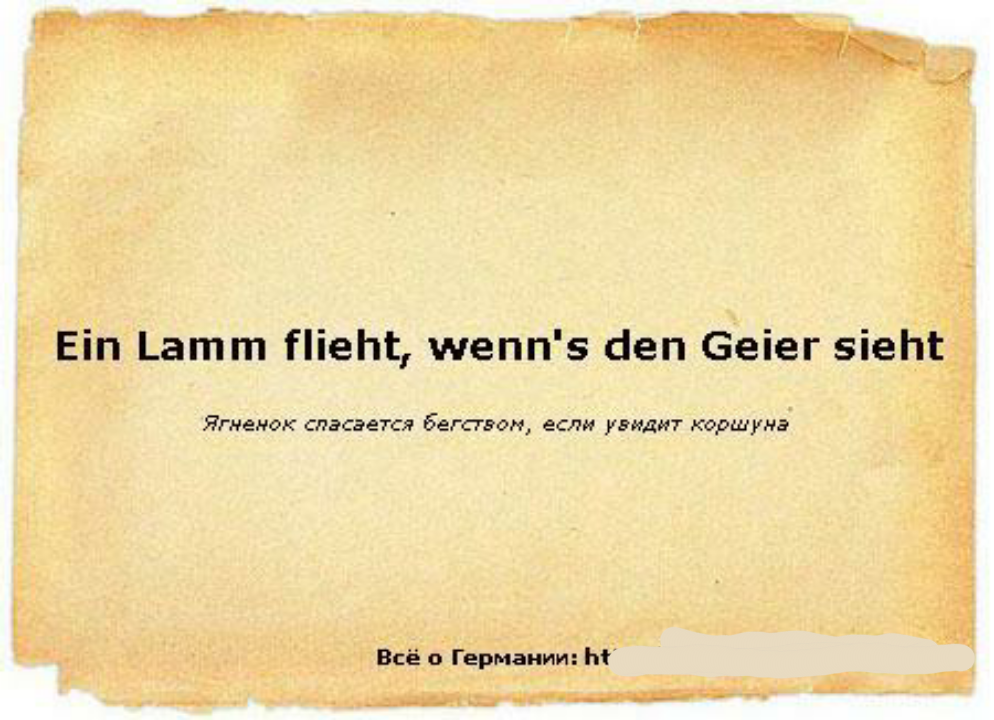 Ein Lamm flieht, wenn's den Geier sieht - Proverbs, Germany, Proverbs and sayings