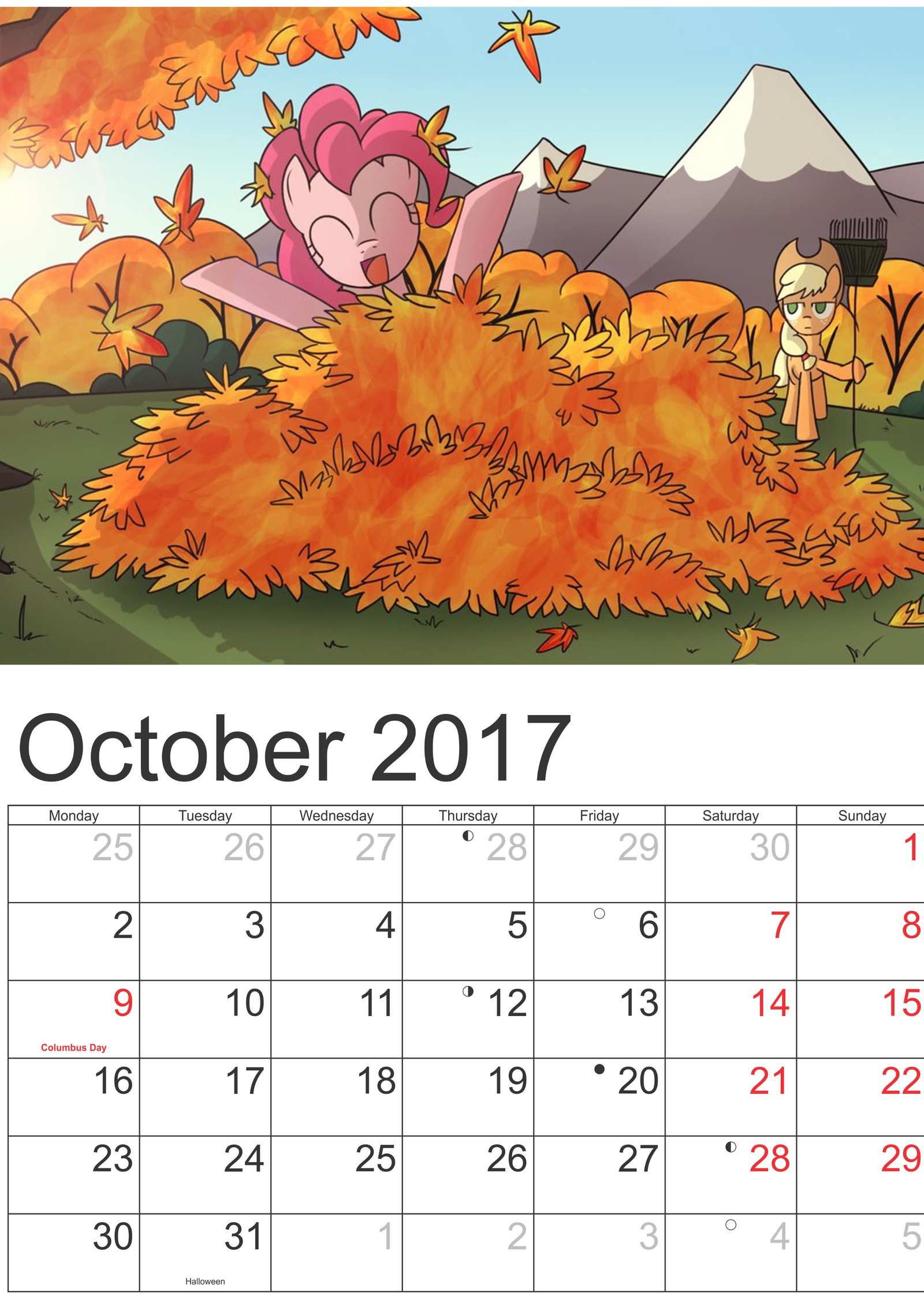 October 2017 - My, The calendar, , Autumn leaves, Fallen leaves, Applejack, Pinkie pie, Longpost, My little pony