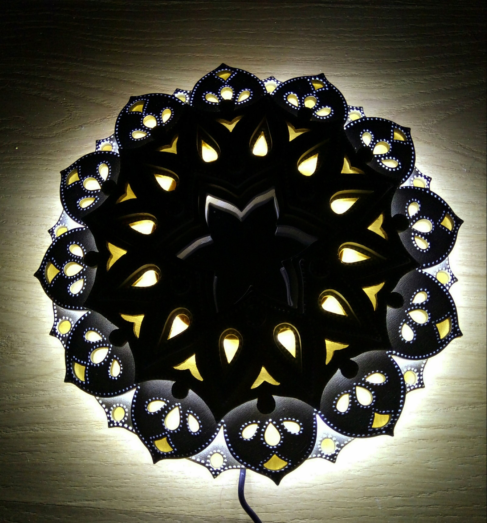 Mandala wall a la night light - My, Mandala, Jigsaw, Night light, Needlework, Longpost