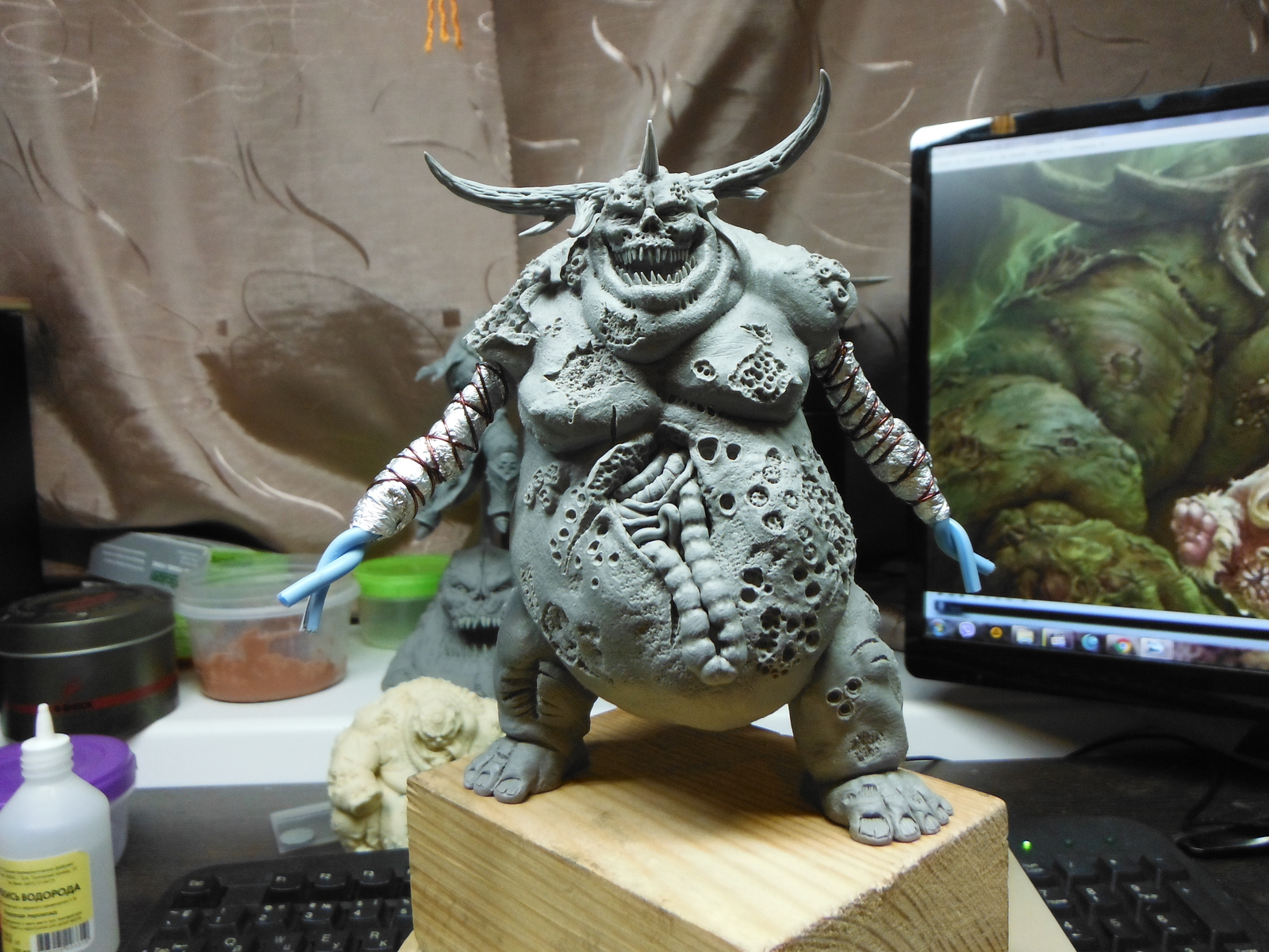 Warhammer figurine made of polymer clay. - My, Warhammer Chaos, Chaos, Nurgle, , Sculpture, Warhammer 40k, Hobby, Polymer clay