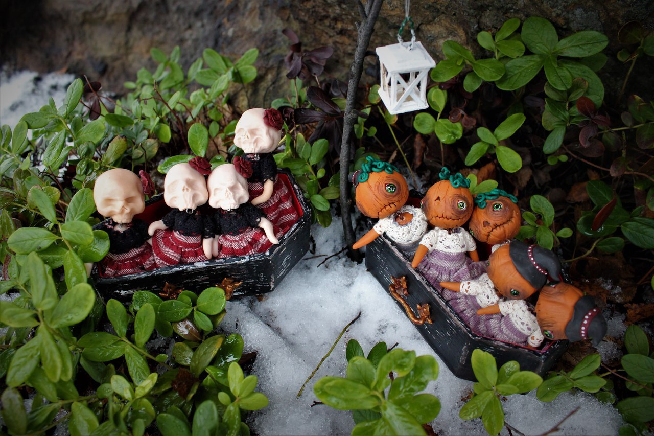 Dolls for Halloween - My, Doll, Halloween, Polymer clay, Handmade, Pumpkin, Skeleton, Toys, Longpost