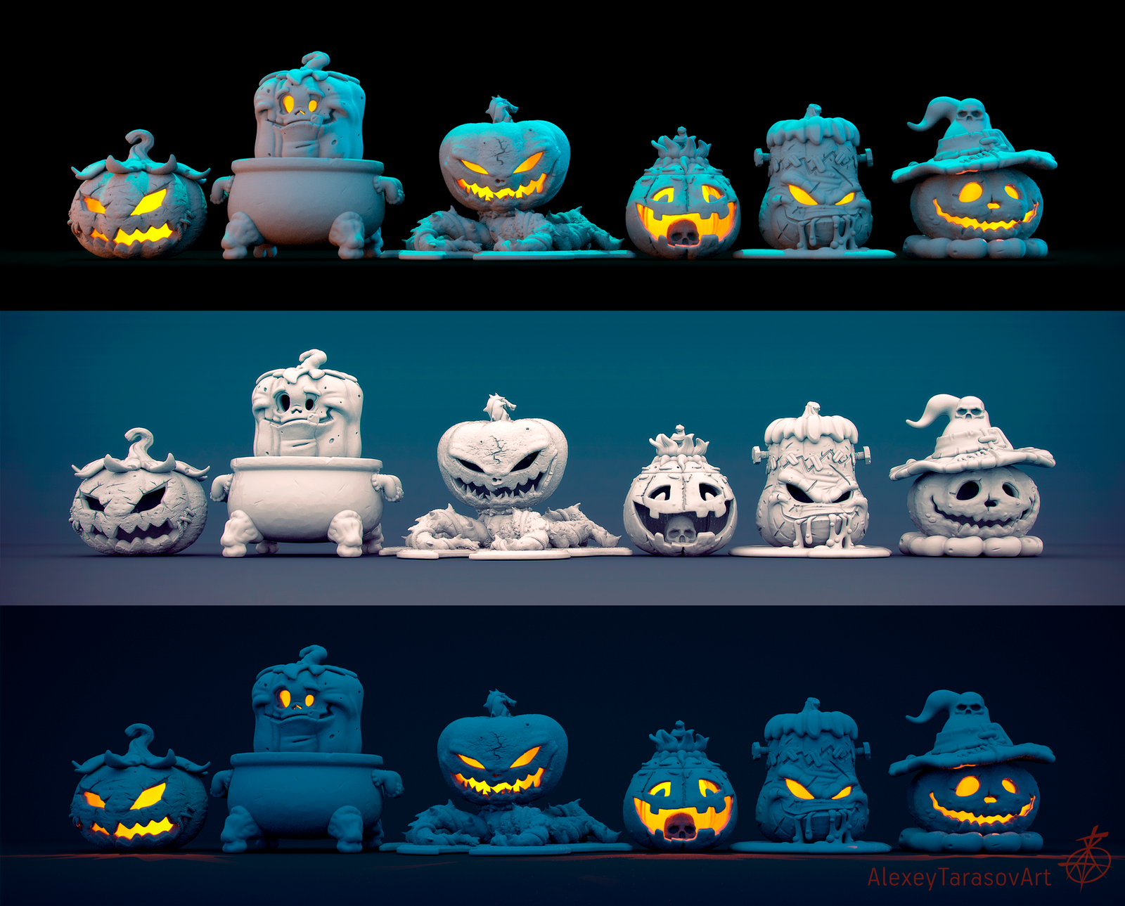 As I already got these monotonous pumpkins ... I will make my own! - My, Art, Zbrush, Pumpkin, Halloween, Sculpture, Miniature, , Cartoons, Video, Longpost, Miniature, Horror