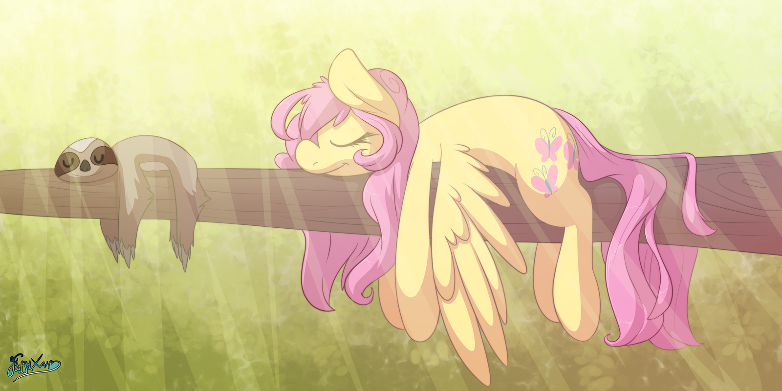 Lazy Sleeping - My Little Pony, PonyArt, Fluttershy, Fluffyxai, Ленивец