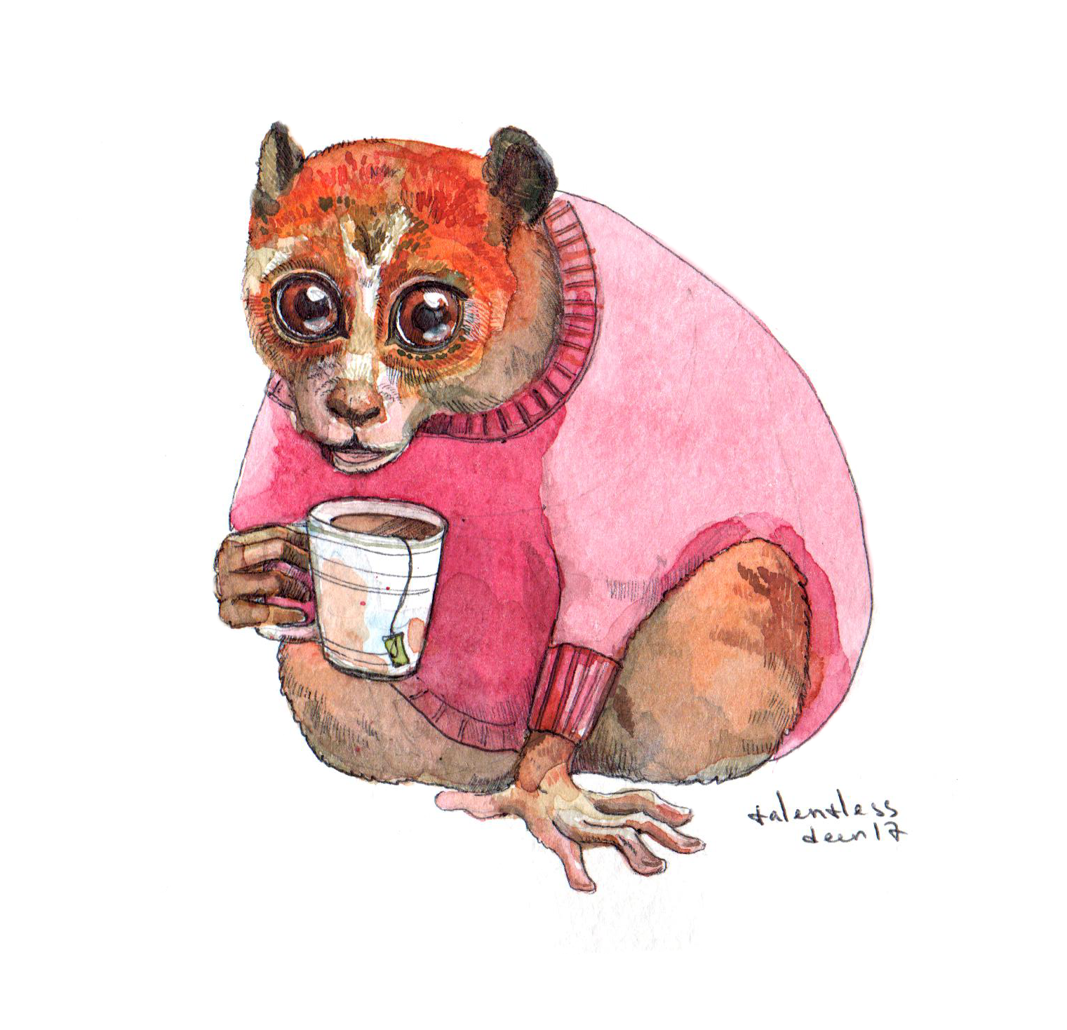 Lemur - My, Lemur, Calorie counting, Watercolor, Art, Drawing, Tea, Heat