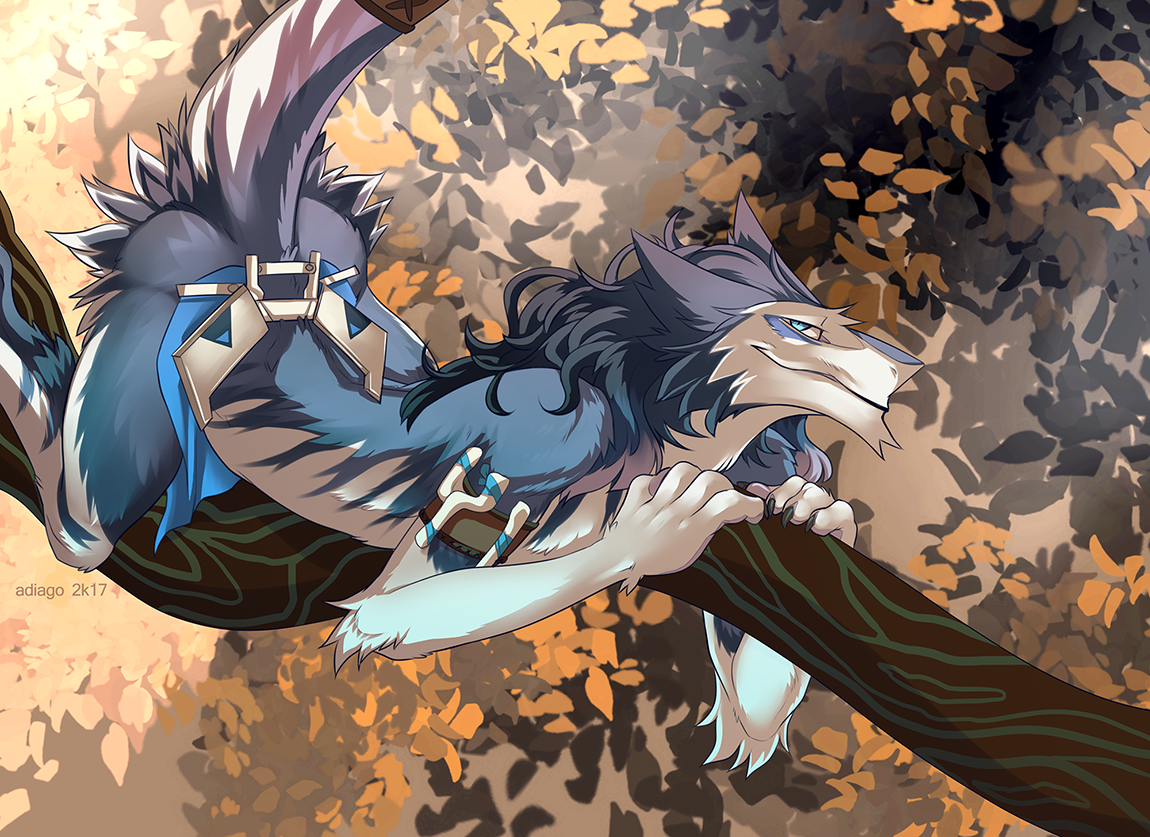 On the tree - Furry, Art, Sergal, Nature, 