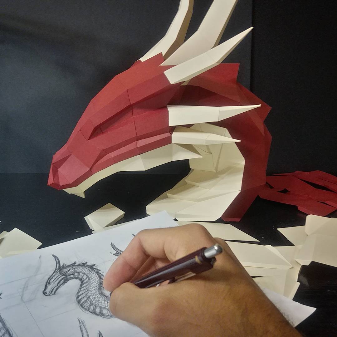 Мои домашние питомцы - Моё, Papercraft, Дракон, Low poly, Ручная работа, Northpoly, Pepakura, Бумажный моделизм, Polygon, Длиннопост, Моделирование из бумаги