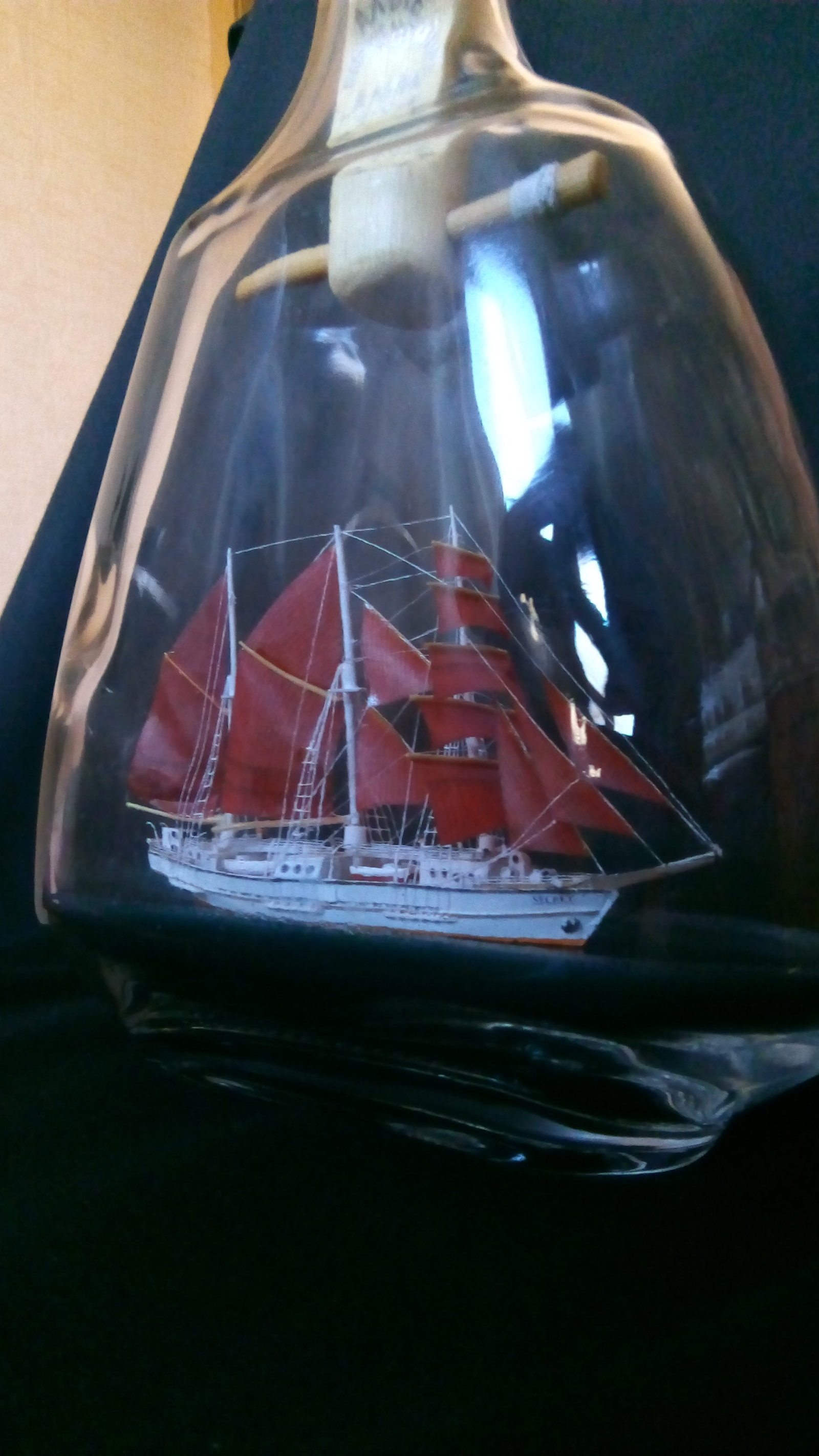 Scarlet sails, barquentine SECRET in a bottle - My, Ship in a bottle, Scarlet Sails, Models, Souvenirs, Presents, Hobby, Handmade, , Longpost