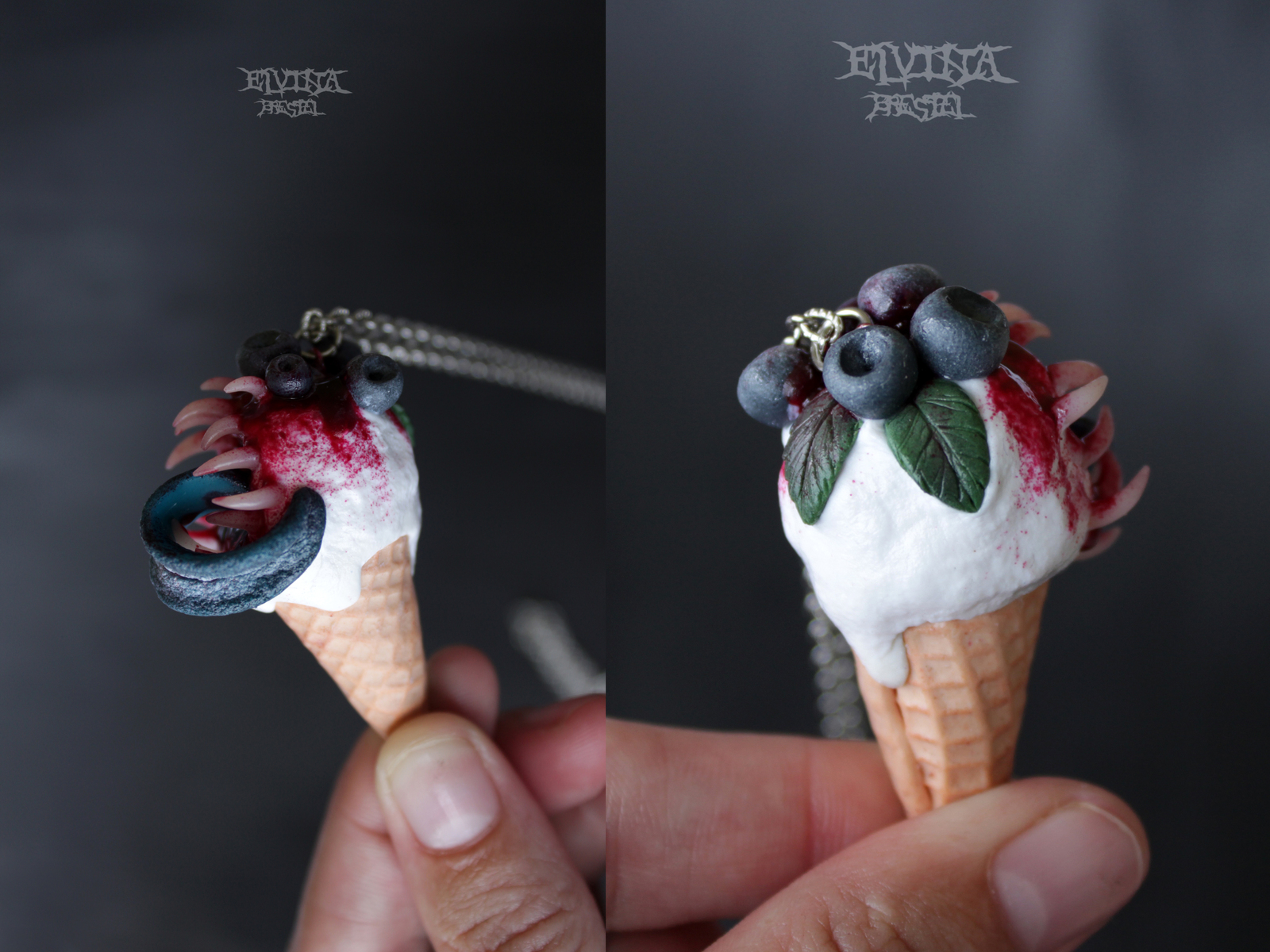 Blueberry predatory ice cream - My, Polymer clay, Ice cream, Blueberry, To fall, Predator, Longpost