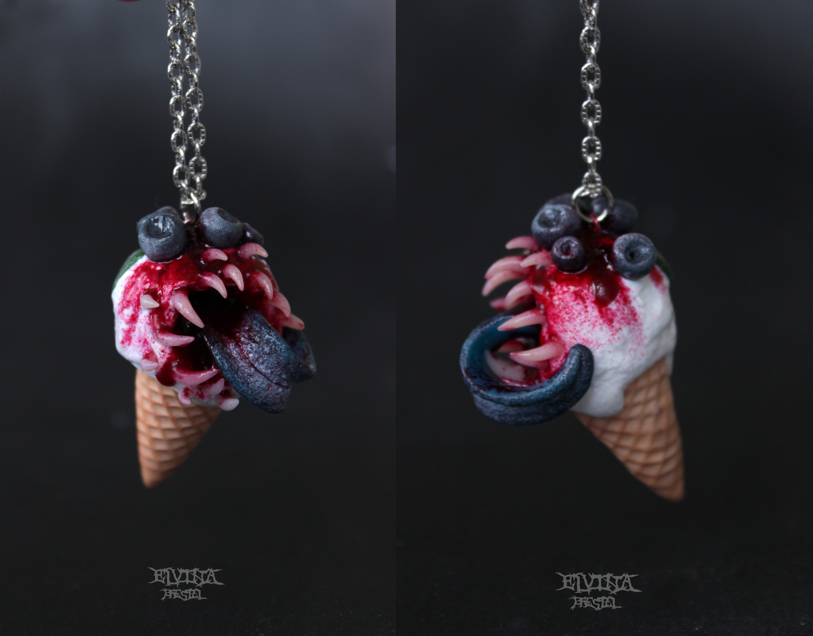 Blueberry predatory ice cream - My, Polymer clay, Ice cream, Blueberry, To fall, Predator, Longpost