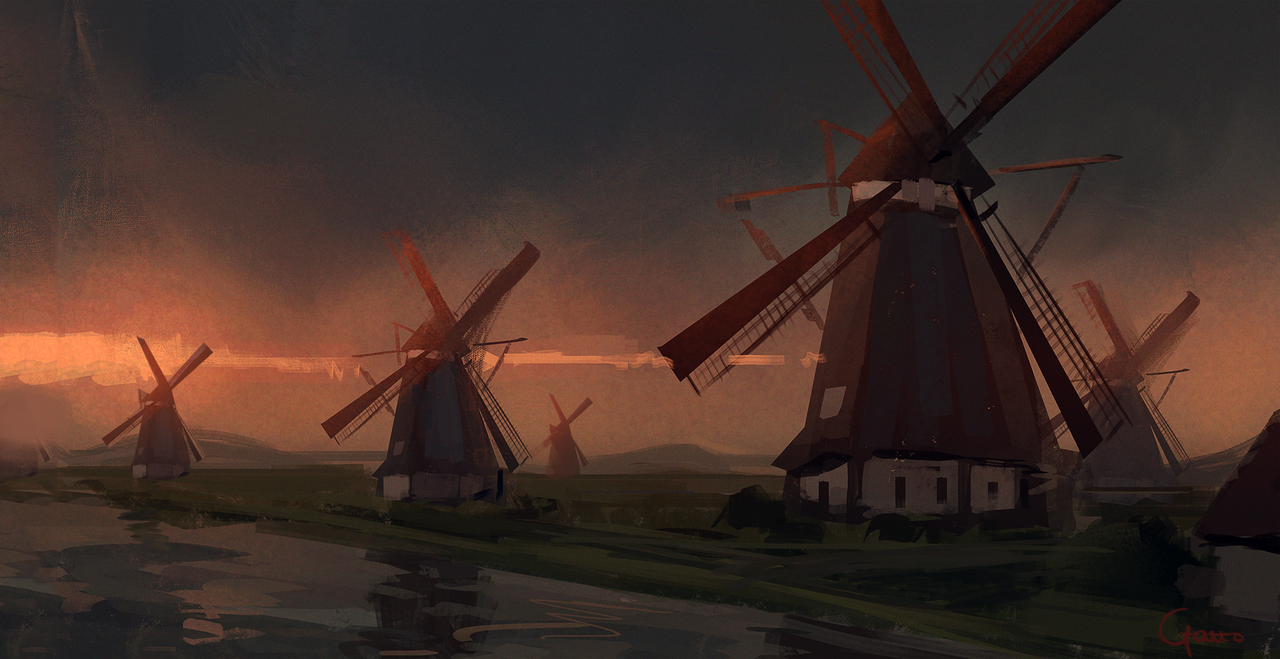 mills - Art, Drawing, Mill, Windmill, Landscape, 