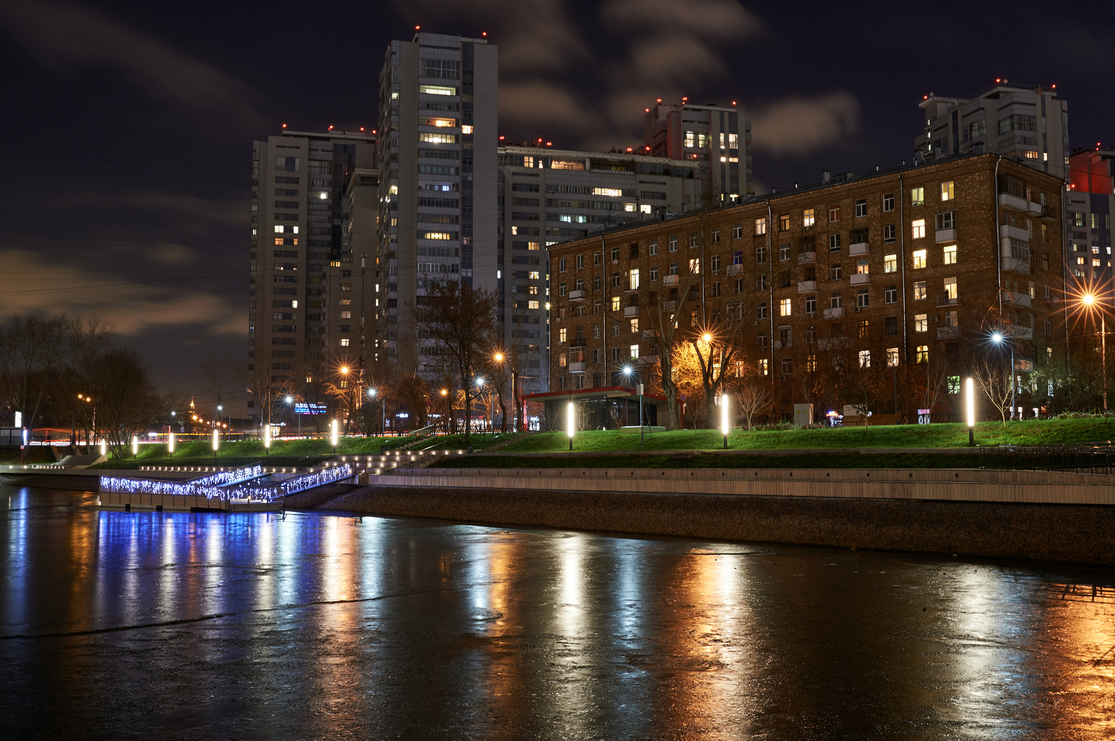 Evening Presnya and Shelepikha - My, Nikon, Night, The photo, Reflection, Moscow, Longpost