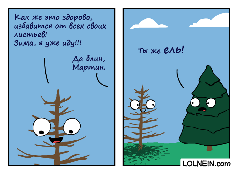 Deciduous in the body of a conifer. - Lolnein, Comics, Tree, Foliage, Winter, Conifers, Error