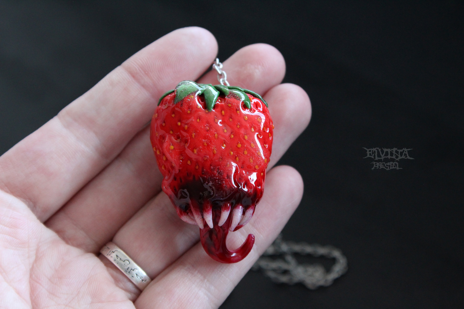 Strawberry pendant - My, Polymer clay, Strawberry, Kus, Strawberry (plant)