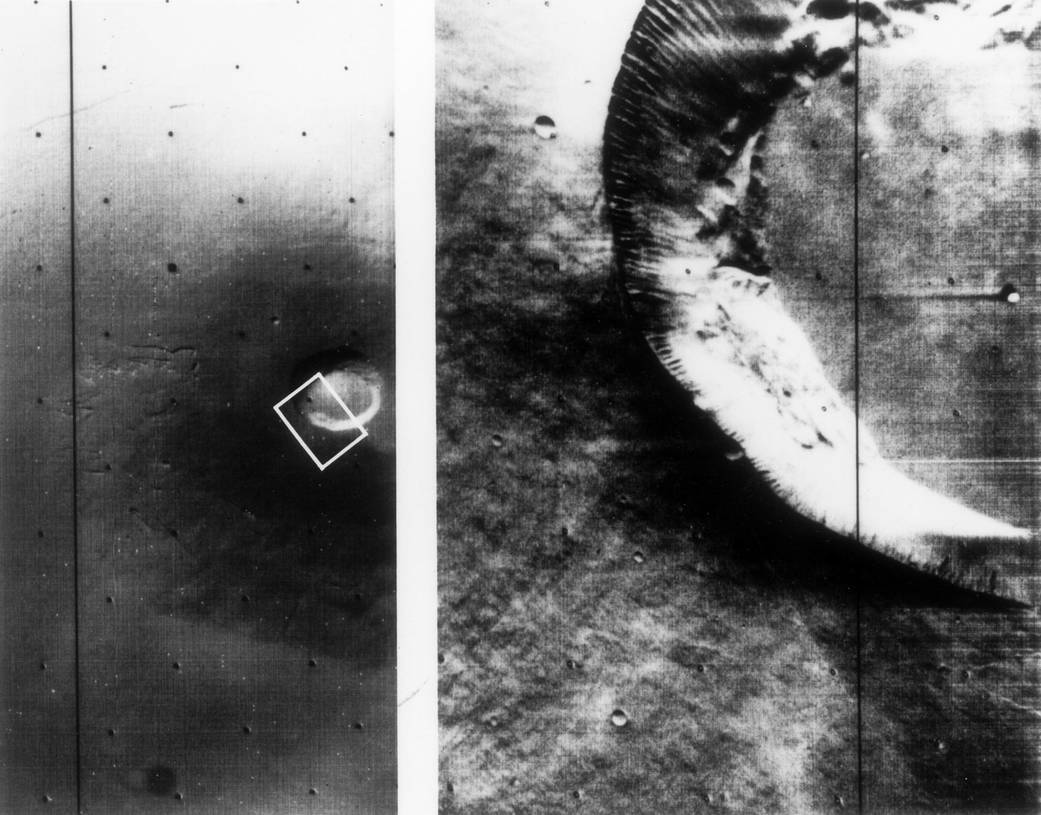 Mariner 9 photograph of a Martian volcano caldera - , Mars, Space, Extraterrestrial volcanoes