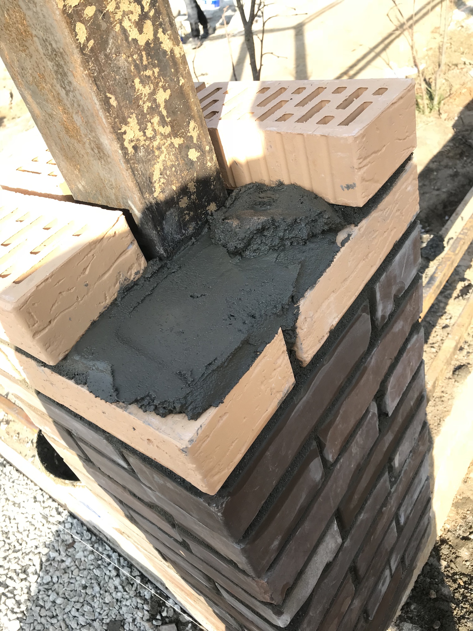 We make brick pillars for the fence from shit and sticks. - My, Fence, Industrial alpinism, Work, Dog, Longpost