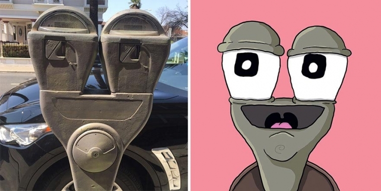 Artist sees faces everywhere and turns them into cartoon characters - Pareidolia, , Artist, Animation, Longpost, Cartoons