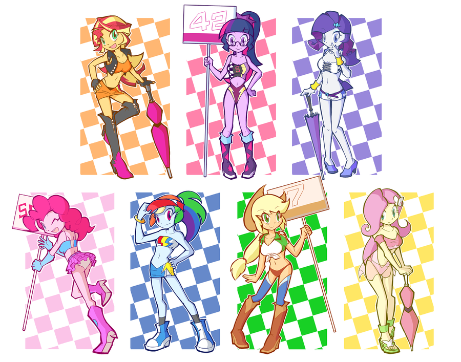 Race Queens - My Little Pony, Equestria Girls, Sunset Shimmer, Mane 6, MLP Edge, Длиннопост