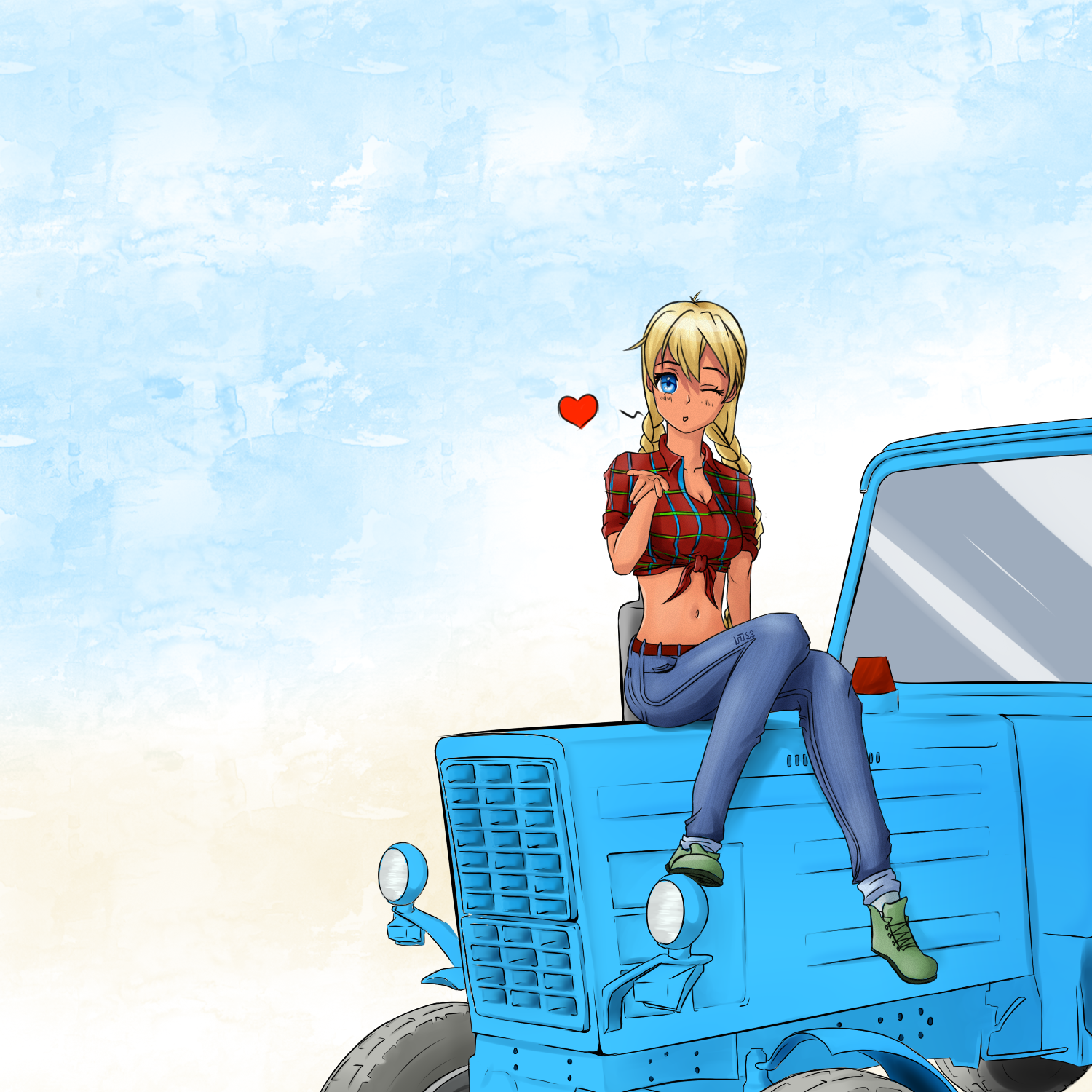 Slavya and the tractor. - My, Endless summer, Visual novel, Glorifying, Tractor, Thank you, Art, My