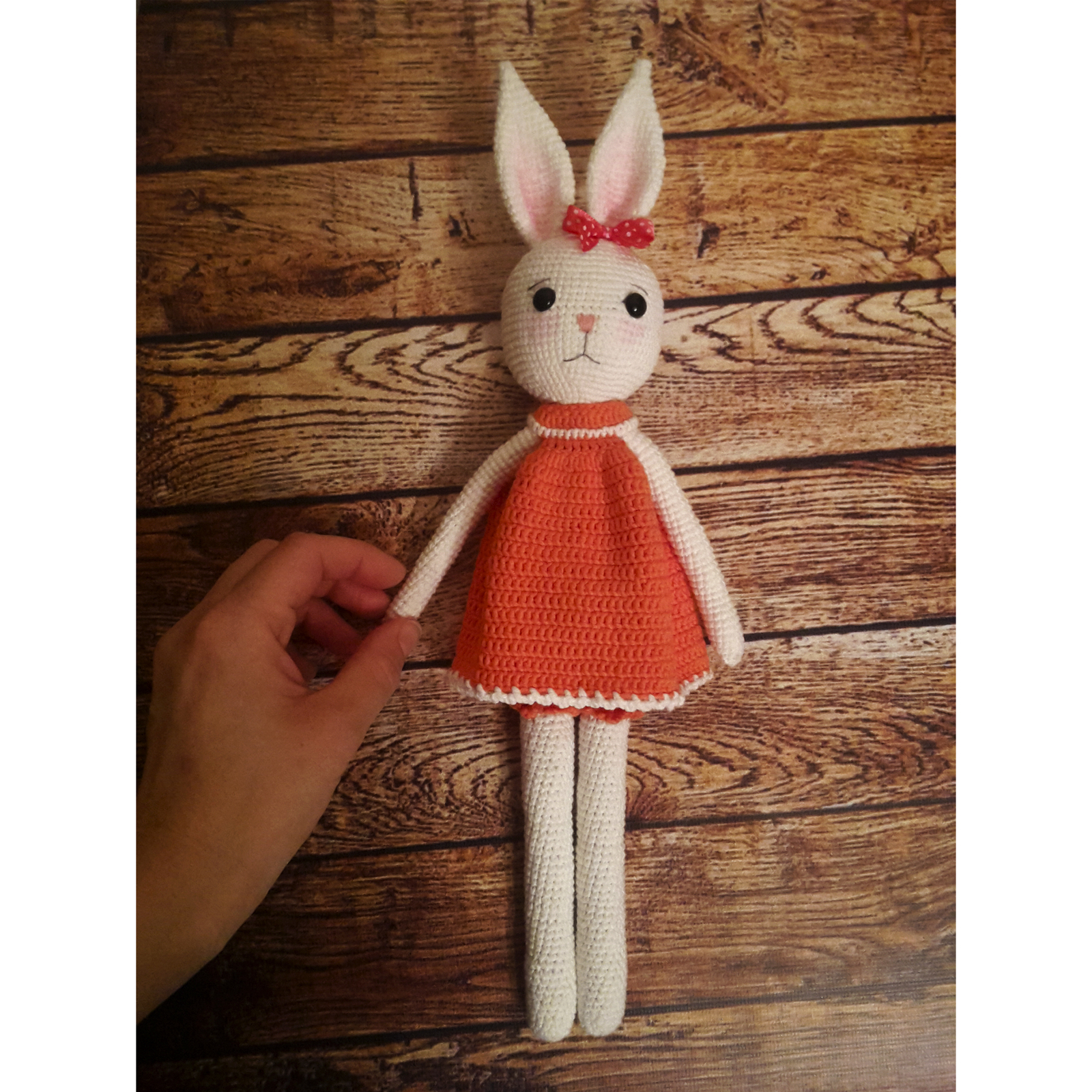 Knitted toy Bunny in a dress) - My, Doll, Hare, , Needlework without process, Needlemen, Longpost