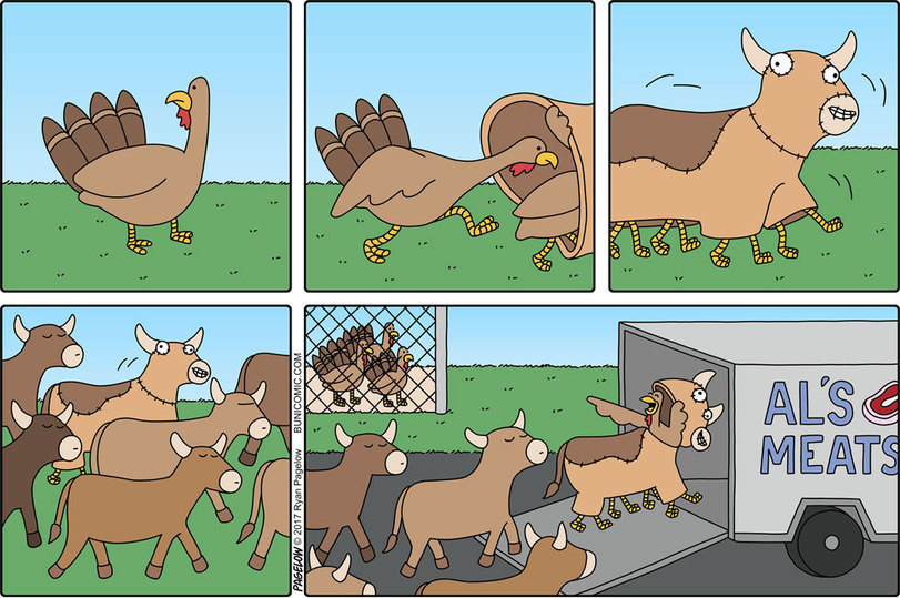 Escape succeeded - Turkey, Cow, Deception, Comics, Buni