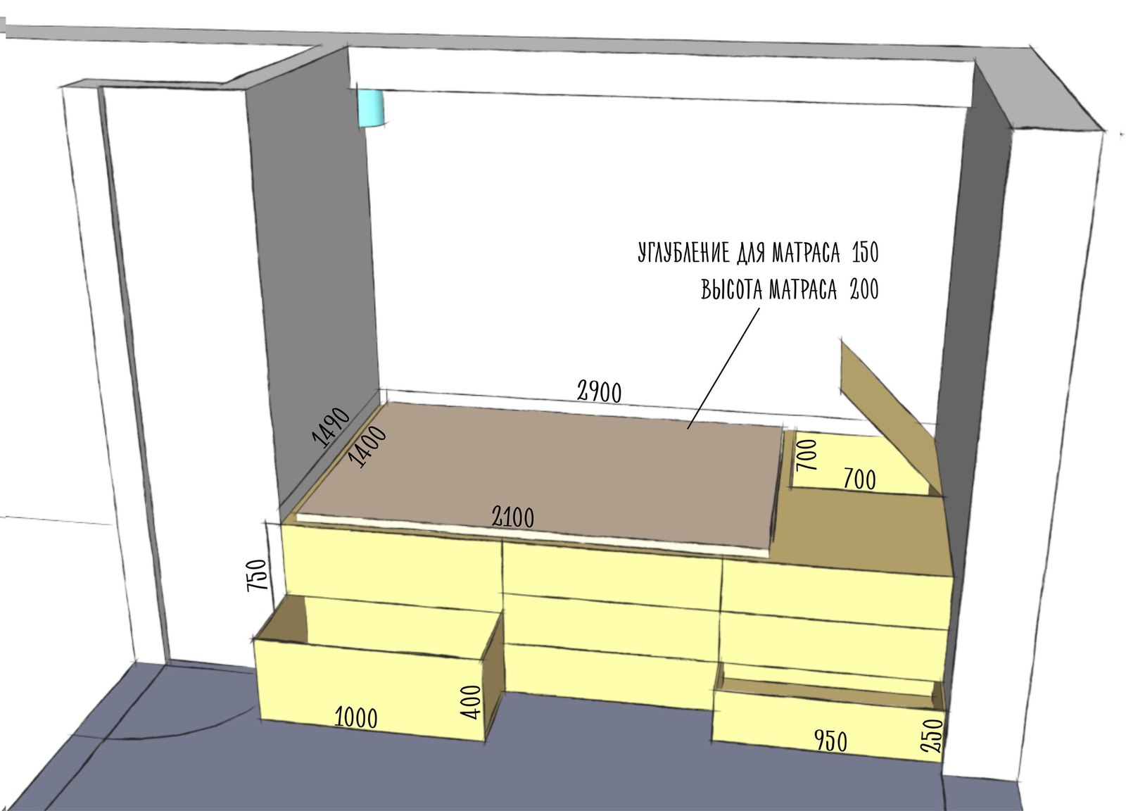 чертеж подиума для матраса